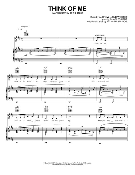 Think Of Me Sheet Music By Charles Hart For Pianokeyboard And Voice