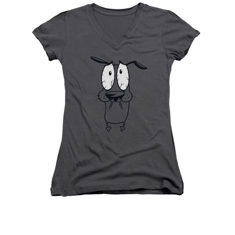 Courage The Cowardly Dog Shirt Juniors V Neck Scared Charcoal Tee T