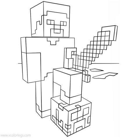 Minecraft Steve Coloring Pages Steve With Diamond Sword Xcolorings
