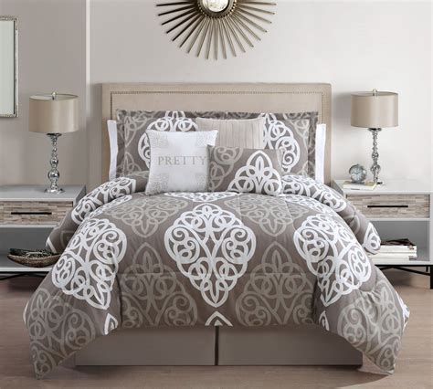 7 Piece Queen Pretty Taupewhite Comforter Set Dormitorios
