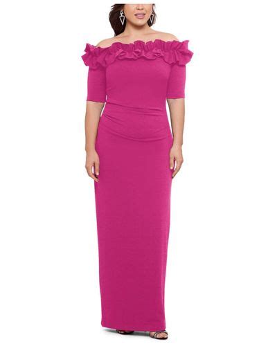 Xscape Synthetic Plus Size Ruffled Off The Shoulder Gown In Pink Lyst
