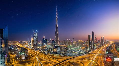 Dubai Night Glow Megapolis City United Arab Emirates
