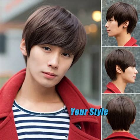 Synthetic Short Boy Pixie Cut Wigs Hairstyles Koreans Asian Male Brown