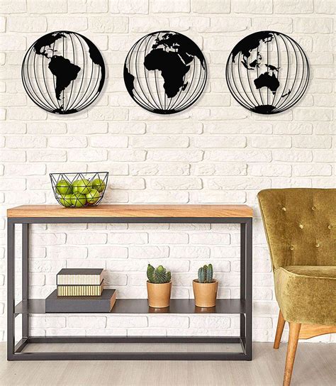 Lamodahome Metal World Map Wall Art Metal World Map Three Globes