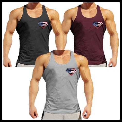 Oa Men Muscle Fit American Flag Workout Superman Tank Tops Gym