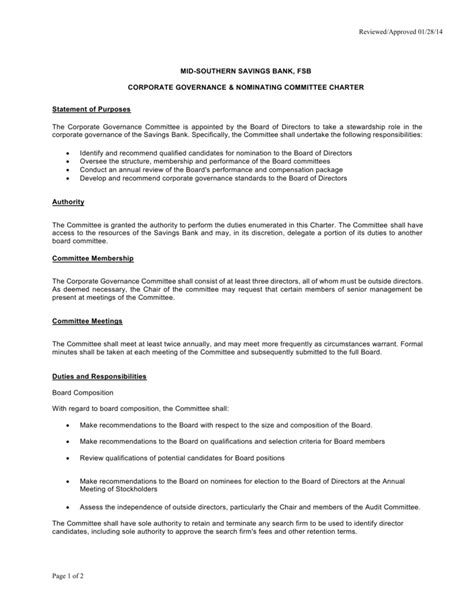 Charter Template For A Committee