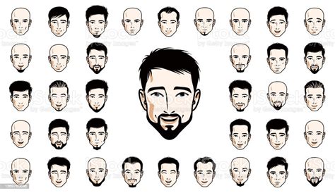 Handsome Men Faces And Hairstyles Heads Vector Illustrations Set