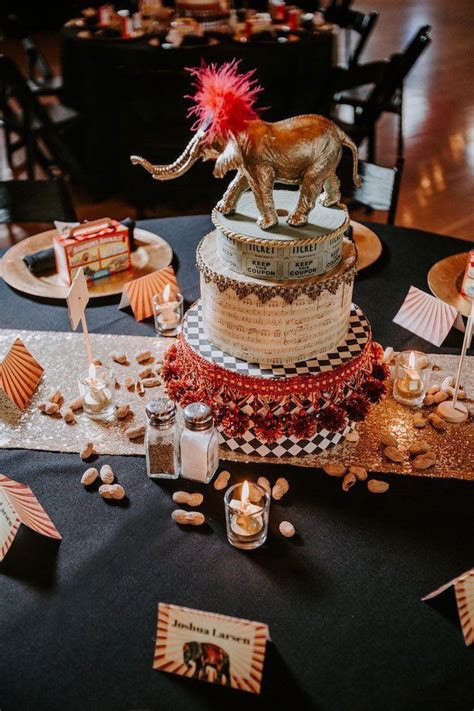 circus inspired table centerpiece from the greatest showman inspired circus party on kara s