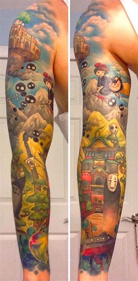 Man Gets Inked With Impressive Studio Ghibli Inspired Full Sleeve Tattoo Sleeve Tattoos Full