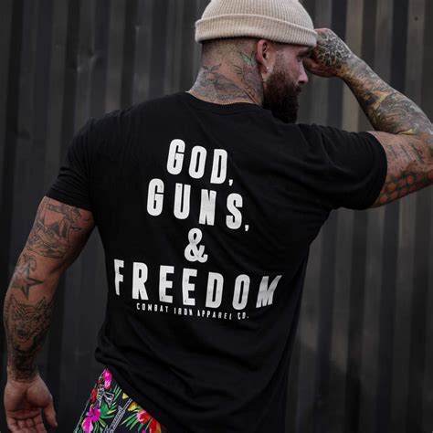 Combat Iron Apparel™ God Guns And Freedom Mens Veteran T Shirt