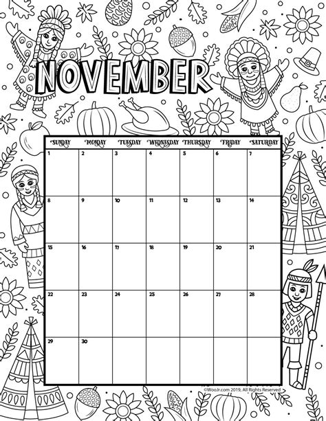 November 2020 Coloring Calendar Woo Jr Kids Activities Childrens