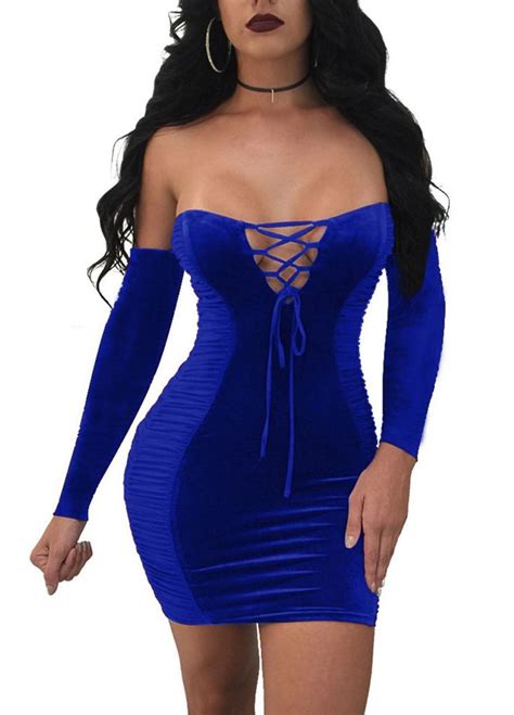 off the shoulder long sleeve lace up ruched velvet dress mini dress dresses sexy lingeire