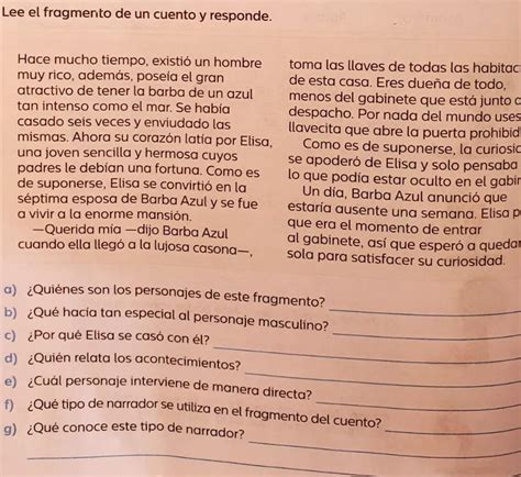 Lee El Fragmento De Un Cuento Y Responde Brainly Lat