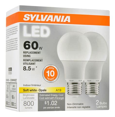 Sylvania Value Line Led Light Bulb A19 Soft White 60 We E26 2 Ct