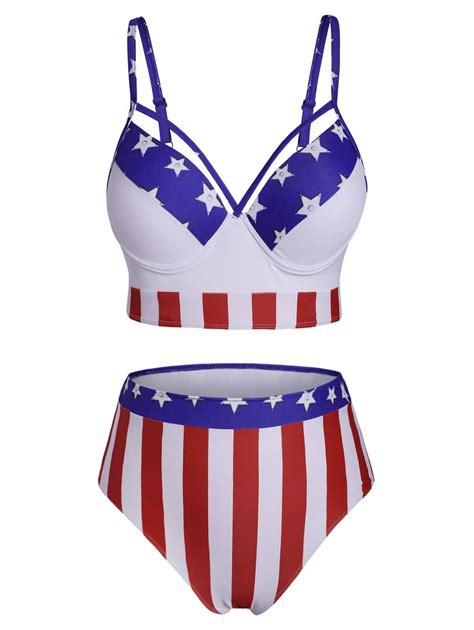 [34 Off] 2021 Plus Size American Flag Print Underwire Bikini Swimwear In Red Dresslily