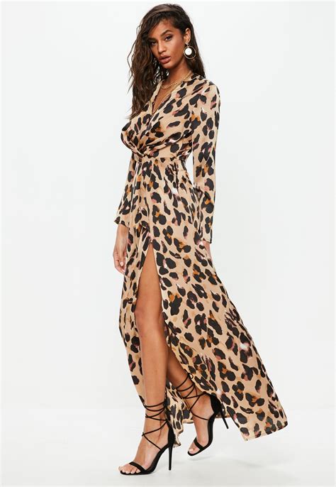 Gold Leopard Print Wrap Front Shift Maxi Dress Missguided Dresses