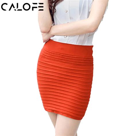 Calofe Fashion Women Ladies Sexy Summer Package Hip Pencil Skirt Seamless Elastic Pleated Slim