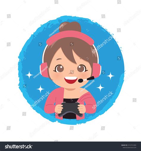 Vektor Stok Cute Gamer Girl Logo Holding Joystick Tanpa Royalti