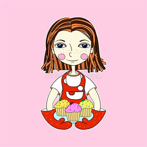 pop art girl in apron and oven mitts with the speech bubble stock illustration illustration