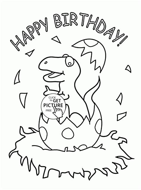 Happy birthday black and white cute. Little Dinosaur and Happy Birthday coloring page for kids ...