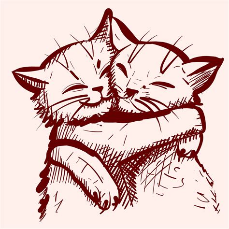 Sketch Of Two Cute Cats Embracing Each Other Vector Of Two Adorable