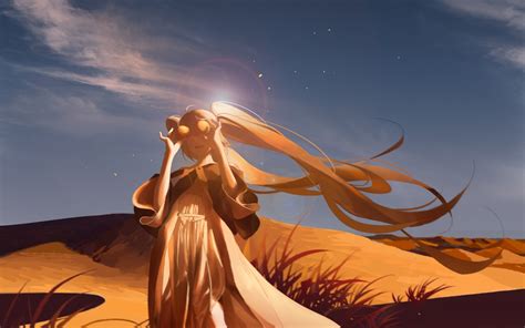 Wallpaper Sky Hatsune Miku Sunlight Desert Vocaloid Scenic