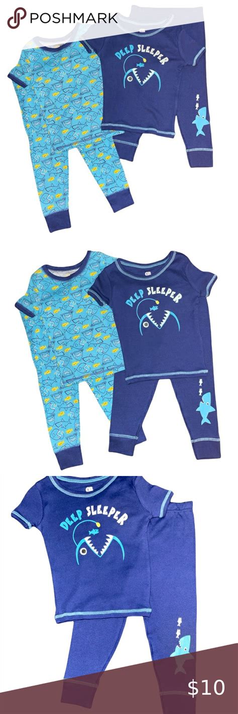 2t Sharks Pajama Set Bundle With Navy Blue And Yellow Shark And Fish