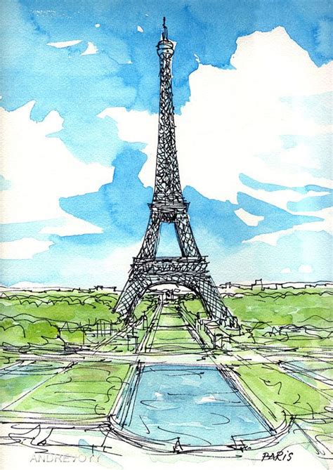 París Torre Eiffel 2 º Lámina De Un Acuarela Original Paris Kunst