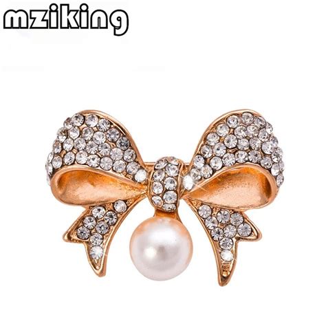 Mziking Rhinestone Bow Brooches For Women Bowknot Brooch Pin Pearl Pendant Brooch Large Wedding