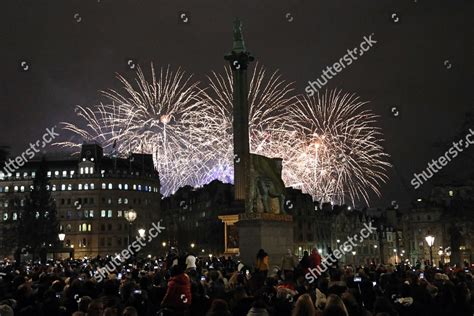 New Years Eve Fireworks Seen Trafalgar Square Editorial Stock Photo