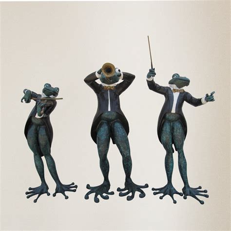 Monumental Three Frogs Playing Musical Instruments Premium Bronze