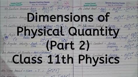 Dimensions Of Physical Quantities Chapter 1 Units And Measurement