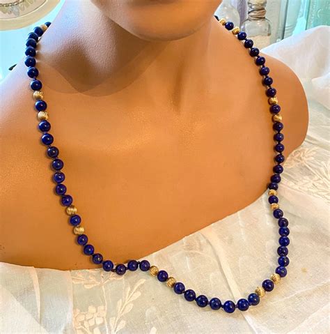 Beautiful Lapis Gold Bead Necklace Vintage 14k Denim Blue Etsy