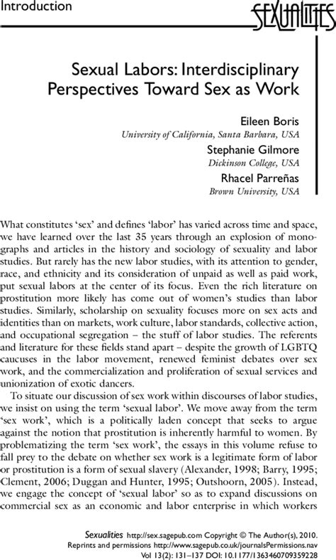 sexual labors interdisciplinary perspectives toward sex as work eileen boris stephanie