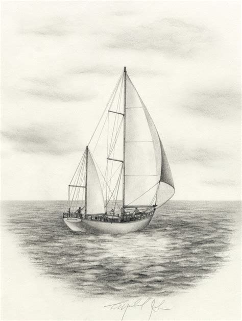 Sailboat Original Pencil Drawing