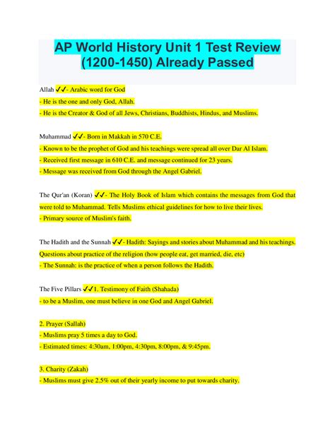 Ap World History Unit 1 Test Review 1200 1450 Already Passed Ap