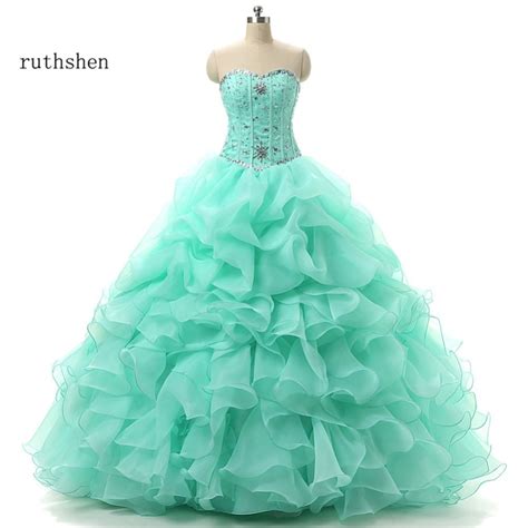 Ruthshen Mint Green Quinceanera Dresses Sweetheart Beaded Ruffles Sweet