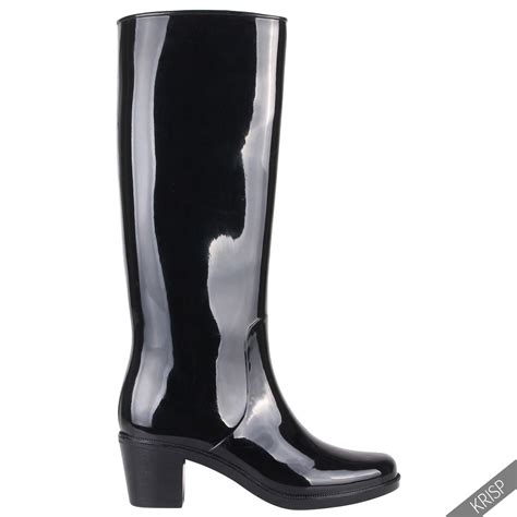 Womens Mid High Heeled Waterproof Tall Wellington Rain Boots Wellies