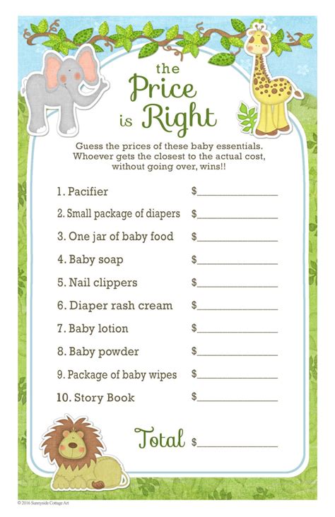 The Price Is Right Baby Shower Game Safarijungle Themed The
