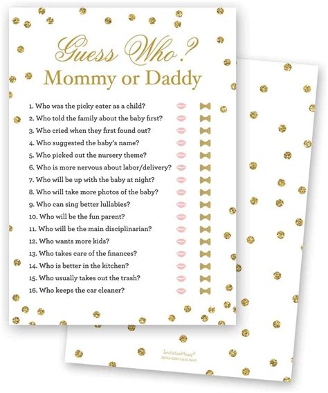 How To Play Mom Or Dad Baby Shower Game Free Printable