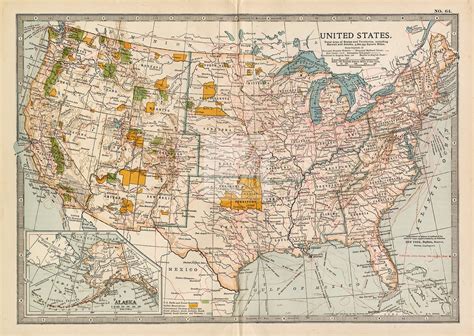 Vintage Map Of United States 1902 Antique Print F366 Etsy