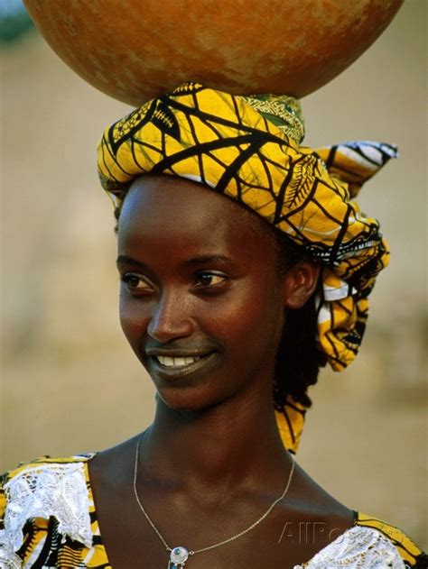 Smiling Peul Or Fula Woman Balancing Calabash On Her Head Djenne