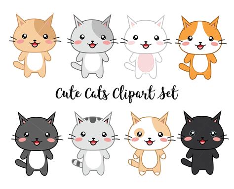 Vector Clipart Kawaii Cats Cute Cats Clipart Set High