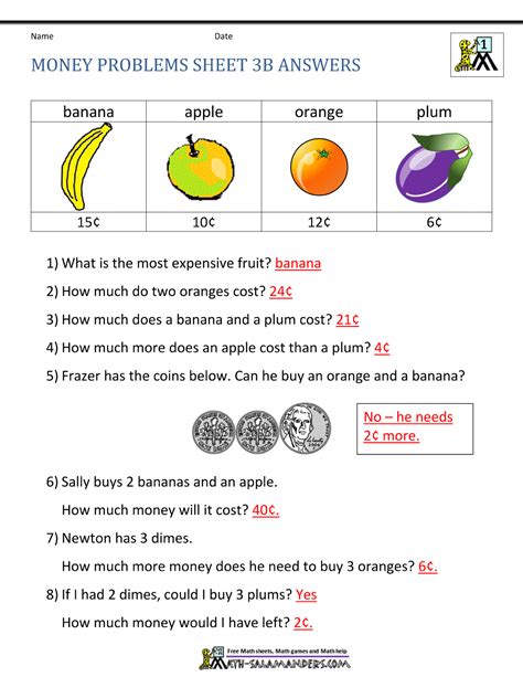 1st grade math worksheets arranged according to grade 1 topics. Money Worksheets for First Grade