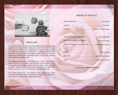 4 Page Pink Rose Funeral Program Template + Prayer Card – Funeral Templates