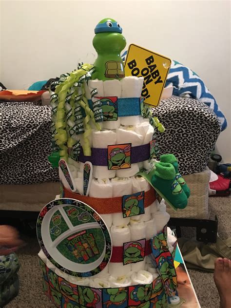 Ninja Turtle Diaper Cake Turtle Baby Shower Cake Turtle Baby Shower