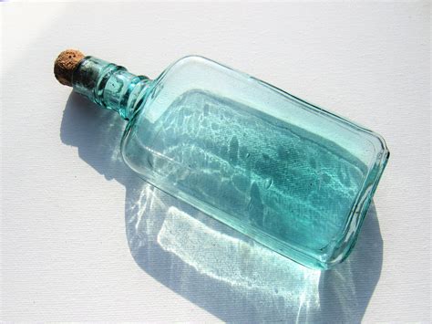 Vintage Aqua Flask Bottle Antique Glass Bottle Victorian Etsy