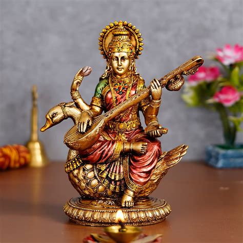 Buy Mukundra Art N Craft 8 Maa Saraswati Idol Statue Beautiful Hindu Godess Antique Finish