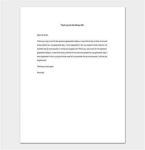 Thank You Note For Money Format And Sample Notes