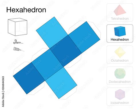 Hexahedron Platonic Solid Template Paper Model Of A Cube One Of Five